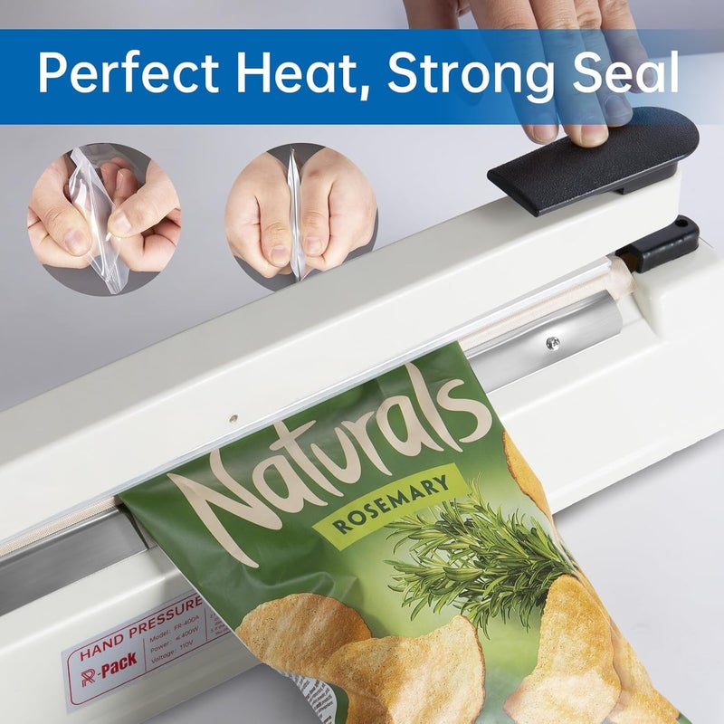 R-PACK Impulse Heat Sealer with Seal bar, Heavy-Duty Bag Sealing & Cutting Machine, 2 Extra Replacements (white, 8inch) - Image 4